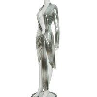 Trendy light-sensory design deep V-neck tight-fitting slit ribbon dress - Thumbnail 5