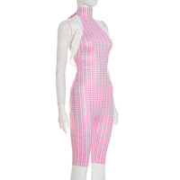 Retro style halterneck strappy backless lace plaid jumpsuit - Thumbnail 5