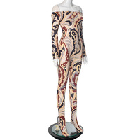 Sexy printed one-shoulder tube top long-sleeved slim-fit trousers jumpsuit - Thumbnail 1