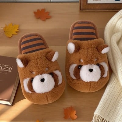 Red panda plush slippers