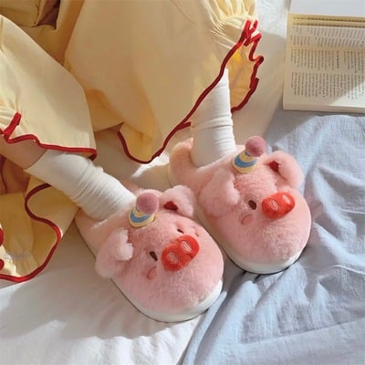 Pink piggy plush slippers