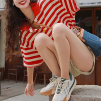 Red White Stripe Short Sleeve Golf Polo Shirt - Thumbnail 1