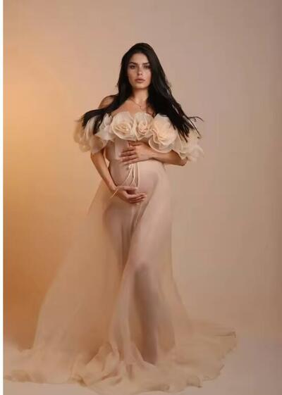 Maternity Dress for Photo Shoot 3D Flower Maternity Gown Organza Pregnancy Dress for Baby Shower Maxi Photography Outfit