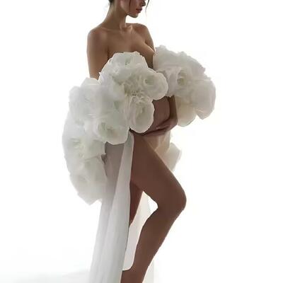 3d rose flower cape organza ruffled floral dresses for special occasions bridal cover up pregnancy photoshoot dress