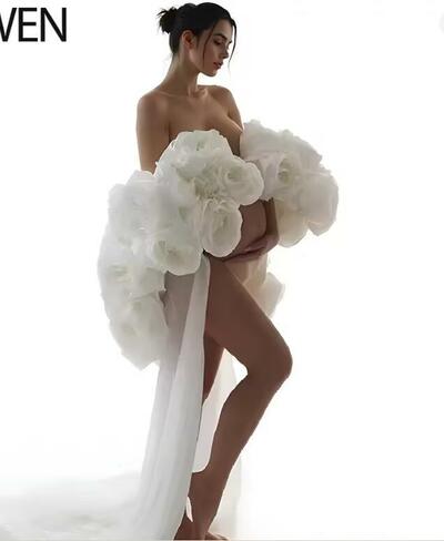 3D Rose Flower Cape Organza Ruffled Floral Dresses for Special Occasions Bridal Cover Up Pregnancy Photoshoot Dress
