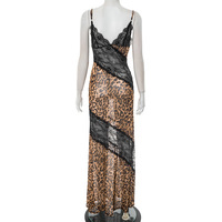 Leopard print lace deep V suspender fishtail maxi dress - Thumbnail 2