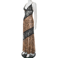 Leopard print lace deep V suspender fishtail maxi dress - Thumbnail 4