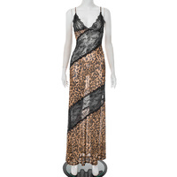 Leopard print lace deep V suspender fishtail maxi dress - Thumbnail 6