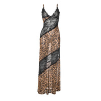 Leopard print lace deep V suspender fishtail maxi dress - Thumbnail 1