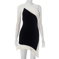 Sexy contrasting color off-shoulder backless waist slit short skirt irregular dress - Thumbnail 4