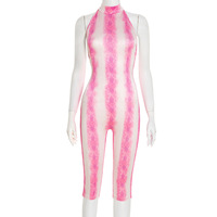 Sexy tight python print halter neck strappy open back jumpsuit - Thumbnail 3