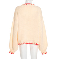 Loose V-neck sweater contrast color thickened top - Thumbnail 2