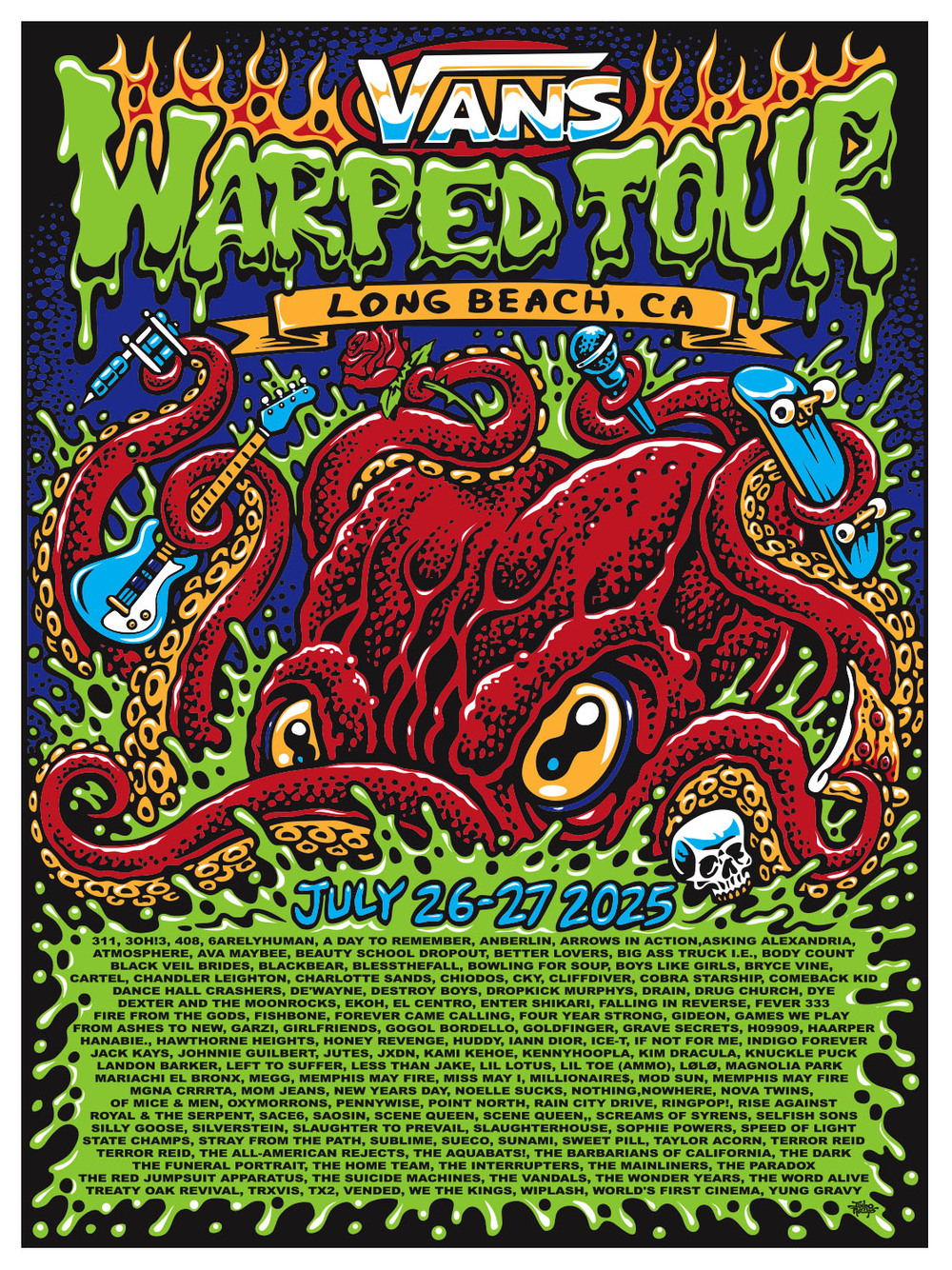 Warped Tour Long Beach 2025 screenprinted poster! · Jimbo Phillips