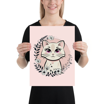 Cute cat with flowers wall poster