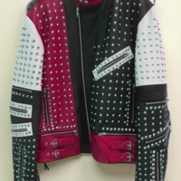 Crafted Leather Classic Men's Fashion Biker Studded Leather Jacket - Thumbnail 1