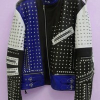 Crafted Leather Classic Men's Fashion Biker Studded Leather Jacket - Thumbnail 1