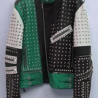 Crafted Leather Men's Fashion Biker Studded Leather Jacket - Thumbnail 1