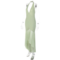 Halter neck deep V temperament sexy see-through dress spliced ​​irregular mesh long skirt - Thumbnail 4