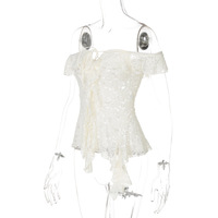 Irregular splicing ribbon women's lace lace-up one-shoulder top - Thumbnail 1