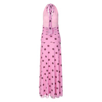 Women's holiday style polka dot V-neck halter dress with backless tie waist - Thumbnail 2