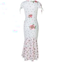 Fashion floral deep V short-sleeved slim mid-length dress - Thumbnail 5