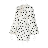 Fashionable Polka Dot Print Sexy Deep V Slim Flared Sleeve Hip Dress - Thumbnail 4