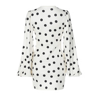Fashionable Polka Dot Print Sexy Deep V Slim Flared Sleeve Hip Dress - Thumbnail 6