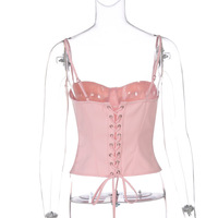 Sexy ultra-short slim-fit solid color chest wrap steel ring lace-up small camisole - Thumbnail 1