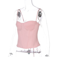 Sexy ultra-short slim-fit solid color chest wrap steel ring lace-up small camisole - Thumbnail 2