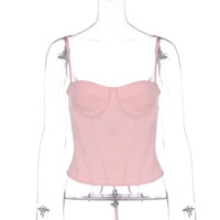 Sexy ultra-short slim-fit solid color chest wrap steel ring lace-up small camisole - Thumbnail 3