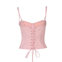 Sexy ultra-short slim-fit solid color chest wrap steel ring lace-up small camisole - Thumbnail 6