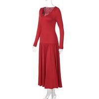 Fashion slim fit V-neck long sleeve waist long pleated street style dress - Thumbnail 1