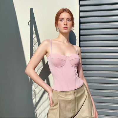 Sexy ultra-short slim-fit solid color chest wrap steel ring lace-up small camisole