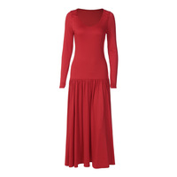 Fashion slim fit V-neck long sleeve waist long pleated street style dress - Thumbnail 3