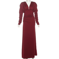 Fashionable and sexy tight pleated V-neck high waist long-sleeved dress - Thumbnail 4