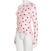 Off-shoulder rose print top with slanted neckline and lace-up - Thumbnail 3