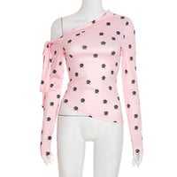 Off-shoulder rose print top with slanted neckline and lace-up - Thumbnail 6