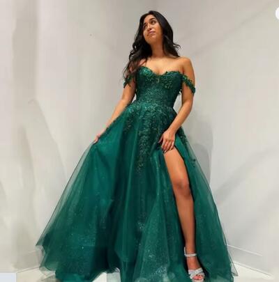 Glitter Embroidered Tulle Prom Dresses Green Graduation Prom Dress Formal Party Dresses Vestidos De Noche Customized