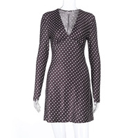 Temperament sexy V-neck long-sleeved polka dot dress - Thumbnail 2