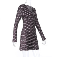 Temperament sexy V-neck long-sleeved polka dot dress - Thumbnail 3