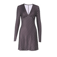 Temperament sexy V-neck long-sleeved polka dot dress - Thumbnail 4