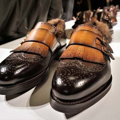 Handmade specially designed formal double monk fringe style dress shoes