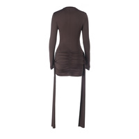 Half turtleneck long sleeve ribbon hip dress - Thumbnail 1