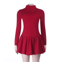 Irregular hem high collar dress with umbrella skirt - Thumbnail 1