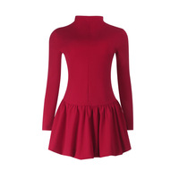 Irregular hem high collar dress with umbrella skirt - Thumbnail 3