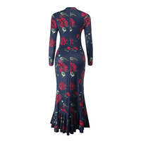 Celebrity-style slim fit basic floral round neck dress - Thumbnail 2