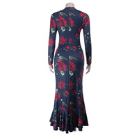 Celebrity-style slim fit basic floral round neck dress - Thumbnail 3