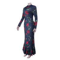 Celebrity-style slim fit basic floral round neck dress - Thumbnail 4