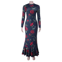 Celebrity-style slim fit basic floral round neck dress - Thumbnail 5