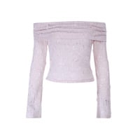 Sexy Slim Fit 3D Flower Gathered Long Sleeve Top - Thumbnail 1